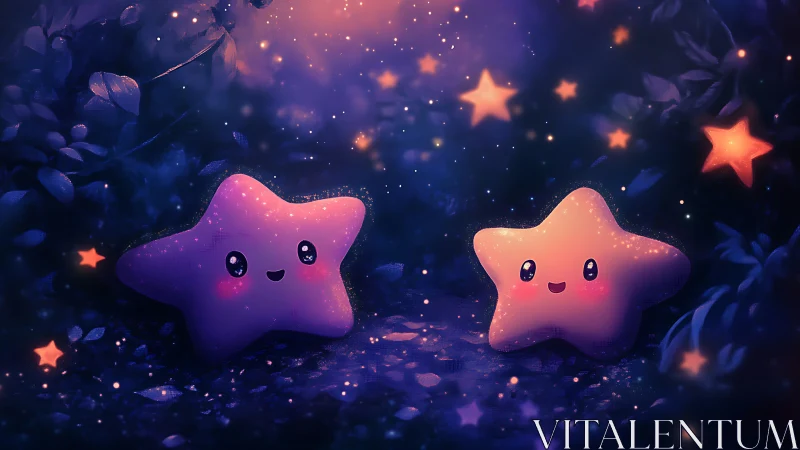 Starglow buddies sharing a midnight giggle in cosmic clover.