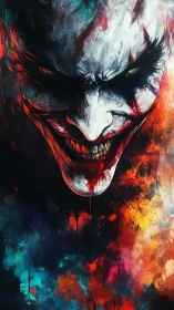 Sinister painted smile surrounded by wild electric color.