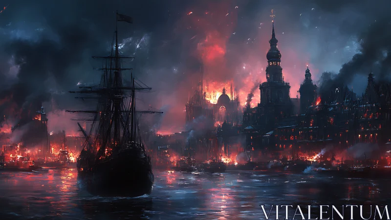 Burning Harbor: A City Engulfed in Fire.