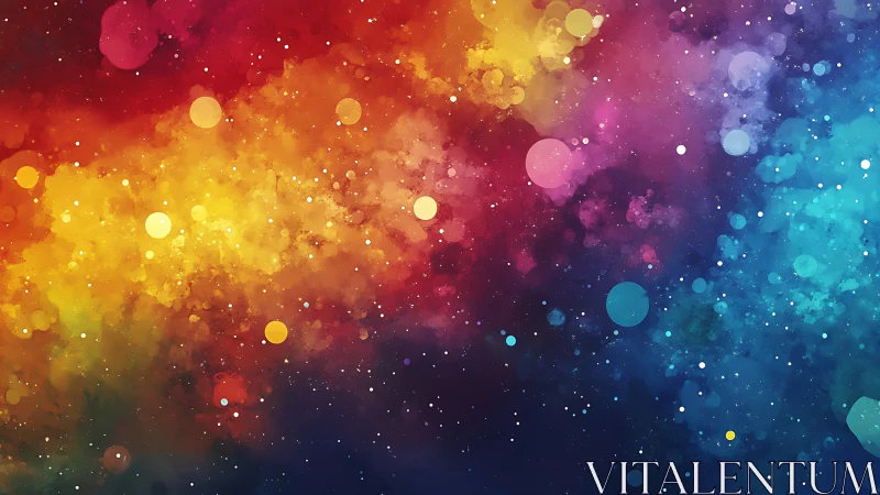 Multicolored nebula field with circular light particles.