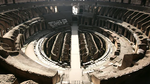 Interior view of the Roman Colosseum amphitheater structure.