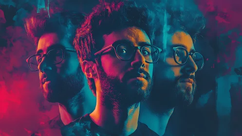 Triadic neon portrait explores prismatic cyber-noir identity