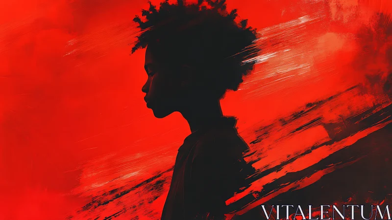 Silhouette profile of youth against gestural crimson backdrop