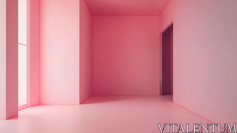 Soft pink minimalist room glowing with gentle daylight.