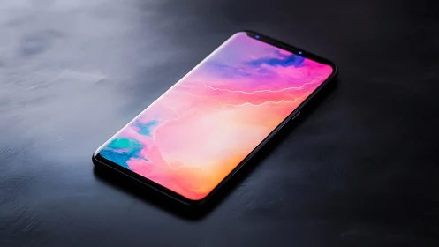 Modern Smartphone Glowing With Vibrant Gradient Display.
