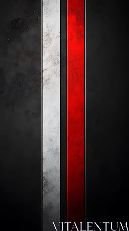 Vertical tricolor metal bands on dark textured panel surface.