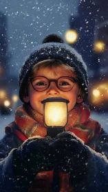 Snowlit gigglekeeper glowing against the winter hush.