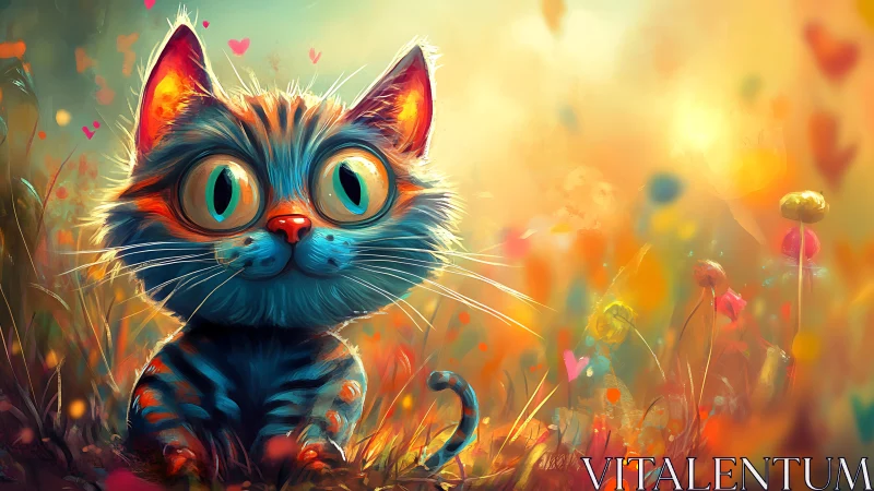 Vibrant Cat Portrait in Dreamlike Flower Field