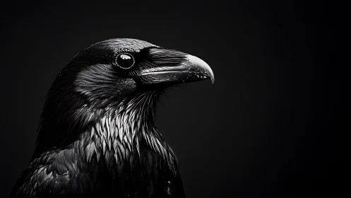 Striking Black and White Portrait of a Raven in Dramatic Lighting.