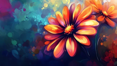 Vibrant Digital Flower on Bokeh Background