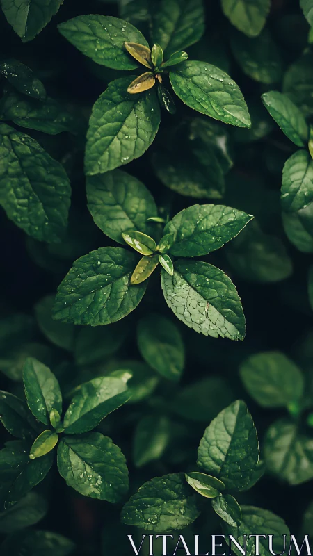 Moody green foliage with dewy textured mint leaves