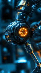 Robotic articulated joint with illuminated circular core.