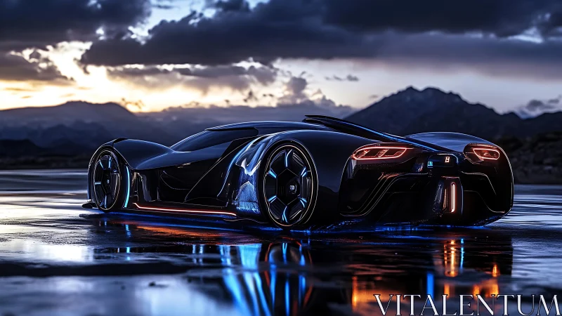 Midnight hypercar skims neon reflections before the storm