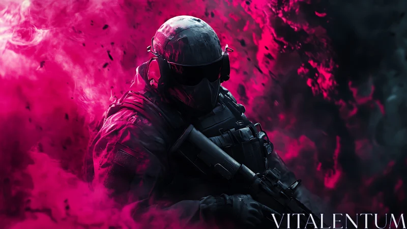 Storm-walker in neon smoke, a tactical ghost of electric war.