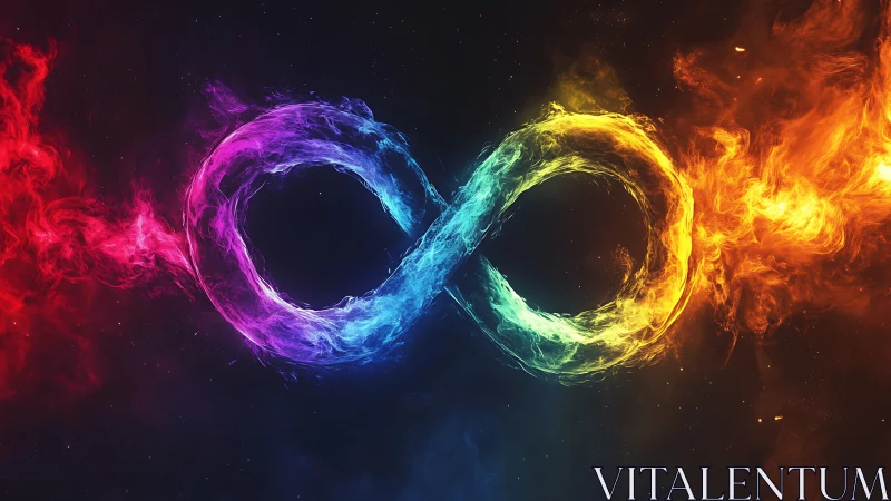 Glowing infinity loop painted in swirling cosmic fire.
