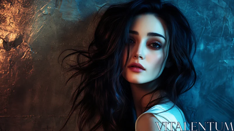 Digital painting portrait with cinematic teal and amber lighting.