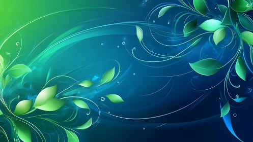 Abstract aqua-green foliage curls across a luminous gradient field