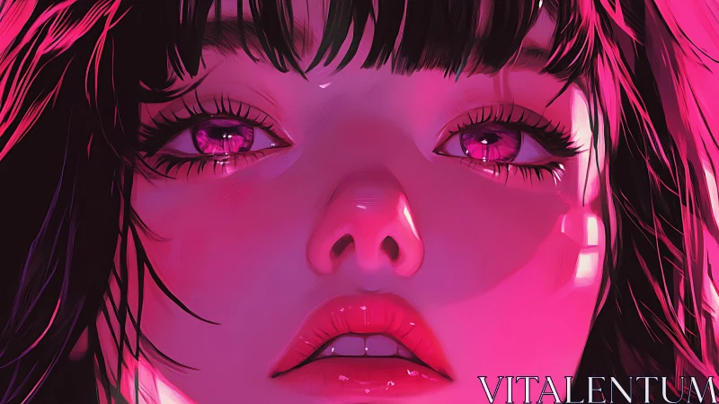 High-saturation pink-lit anime portrait uses sharp rim lighting