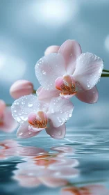 Delicate Phalaenopsis Orchids With Precision Water Droplet Coverage And Ethereal Bokeh Rendering