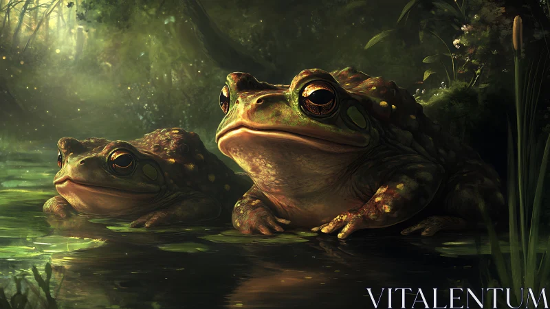 Amphibian pair rendered in cinematic low-key digital painting