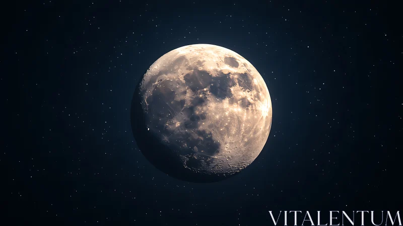 Radiant full moon glows softly amid a tranquil starfield