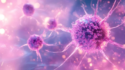 Close-up of Pink Virus Cells in Abstract Digital Art Style.