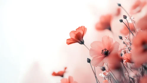Shallow Depth of Field Floral Study with Coral Anemone-Form Petals