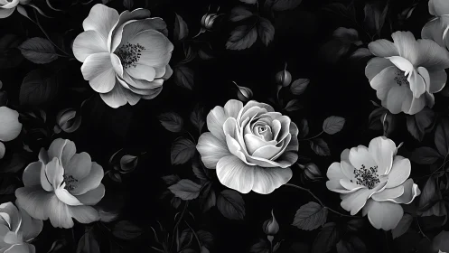 Monochrome Garden Whispers: Black & White Floral Symphony