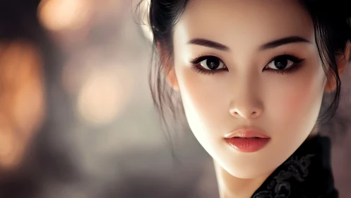 Digital portrait shows poised woman with luminous eyes