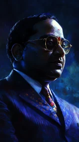 Digital portrait of dignified man in blue dramatic light.