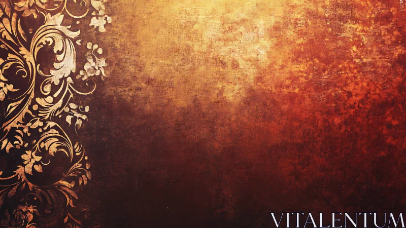 Vintage baroque flourishes on distressed amber texture.