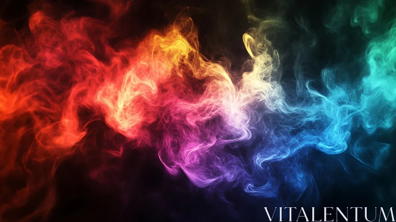 Colorful gradient smoke waves on dark abstract background.