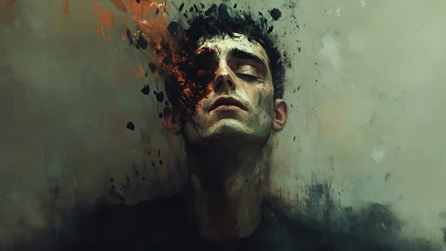 Explosive abstract portrait renders fractured male psyche in oil