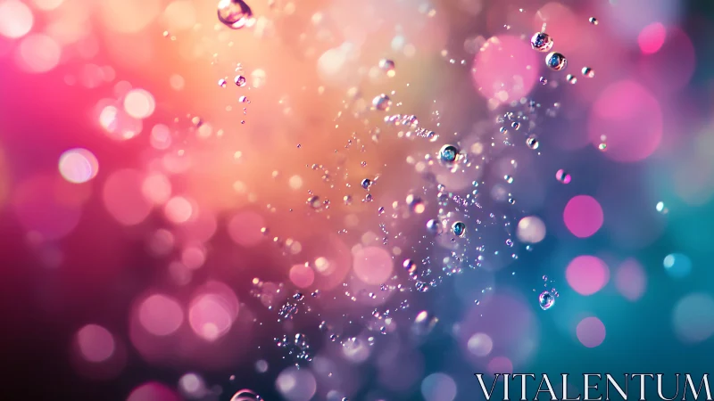 Sparkling droplets drift gently through glowing pastel light