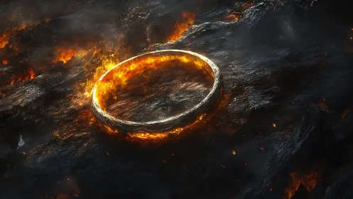 Ring of Fire: Molten Impact Crater in Dark Landscape