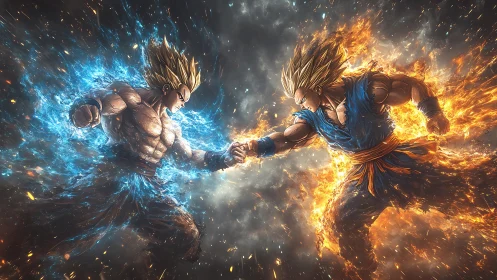 Dual-element anime warriors collide in high-energy symmetric clash