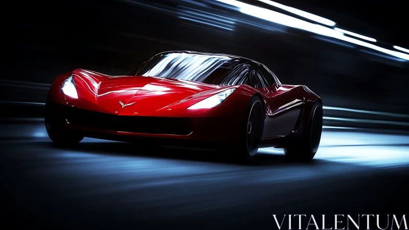 Red supercar slices through tunnel with dynamic motion blur