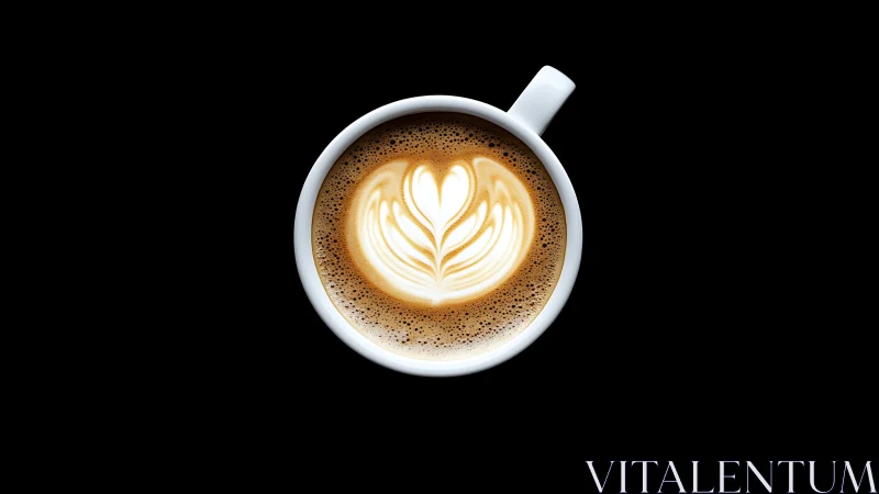 Latte art tulip glows in a minimalist black backdrop