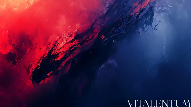 Abstract fiery red and deep blue digital painting, dynamic contrast.