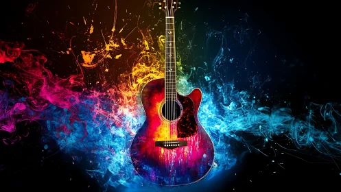 Chromatic acoustic guitar amid dynamic spectral smoke field.