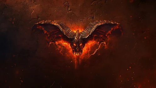 Molten demonic bat crest with infernal wings on cracked lava