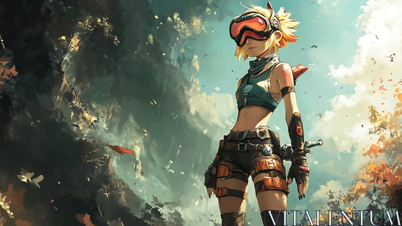 Bold desert explorer gazes ahead in sunlit adventure gear.