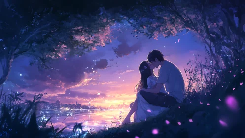 Twilight riverside embrace under chromatic urban skyfield.