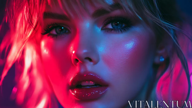 Neon-drenched gaze burns through electric twilight glow.