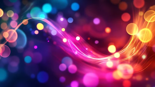 Neon ribbon rivers swirling through a bokeh nightscape.