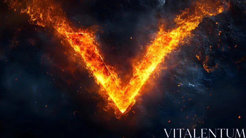 Fiery V Shape on Dark Smoky Background in Dramatic Digital Art.