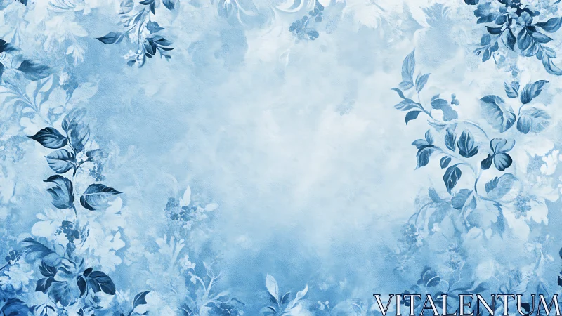 Blue floral border surrounds light textured center space