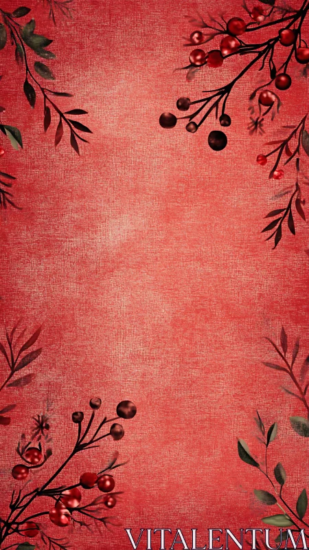 Red botanical border frame with textured festive gradient