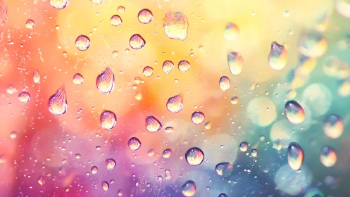 Rainbow droplets scatter across luminous soft-focus glass.