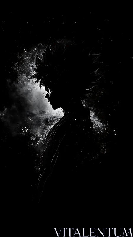 Silhouetted anime hero stands against a cosmic void of stars